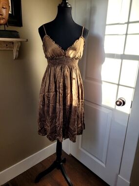 BCBGMaxAzria Brown 100% Silk Spaghetti-Strap Dress